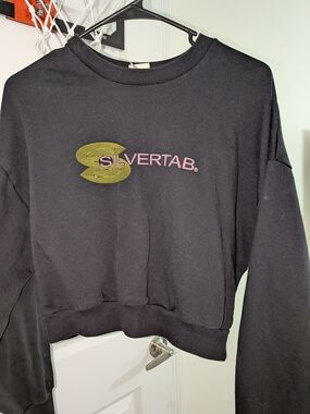 Silvertab Women's Black Crewneck Sweatshirt with Pink & Green Logo
